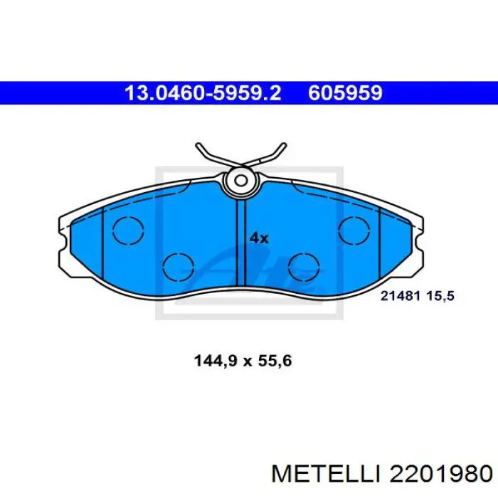 Передні тормозні колодки 2201980 Metelli