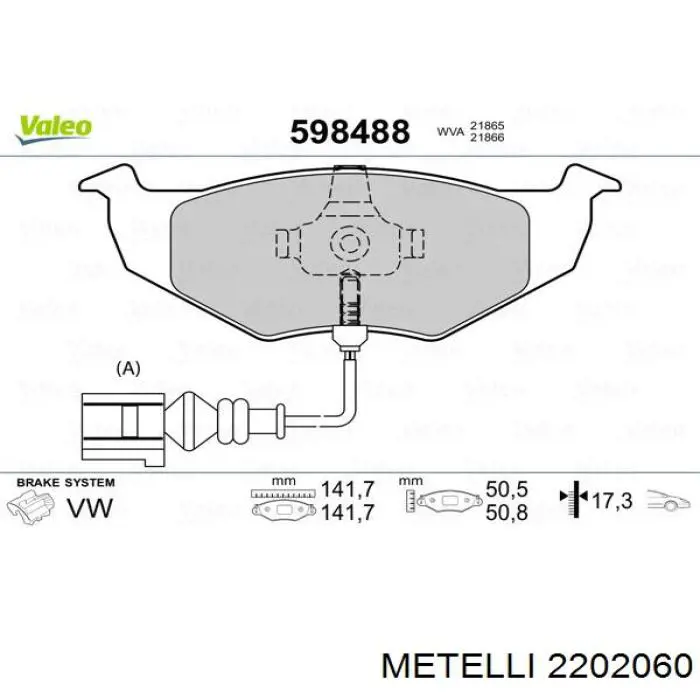 Передні тормозні колодки 2202060 Metelli