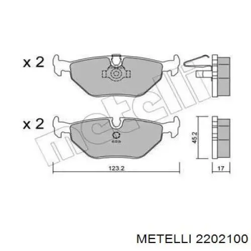 2202100 Metelli колодки гальмові задні, дискові