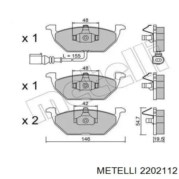 Купити 2202112 Metelli Колодки гальмівні передні, дискові