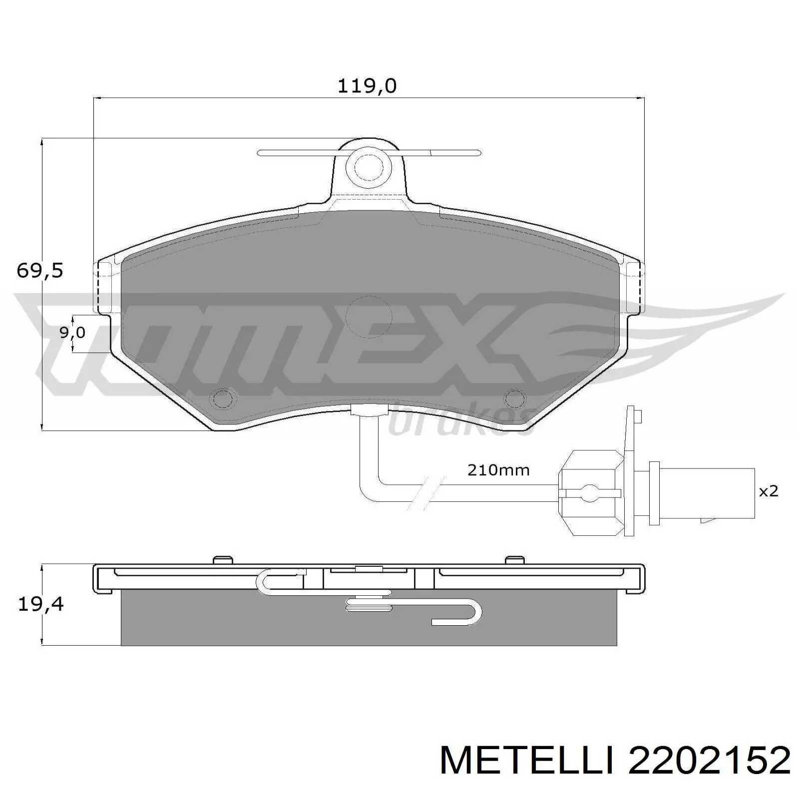 Передні тормозні колодки 2202152 Metelli