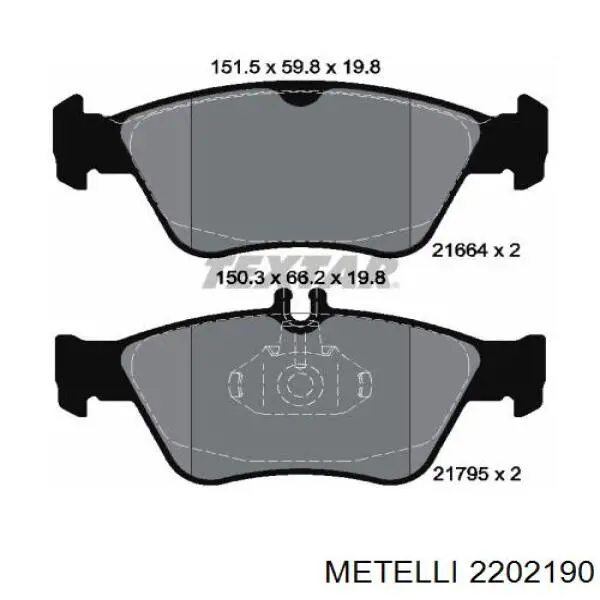 Передні тормозні колодки 2202190 Metelli