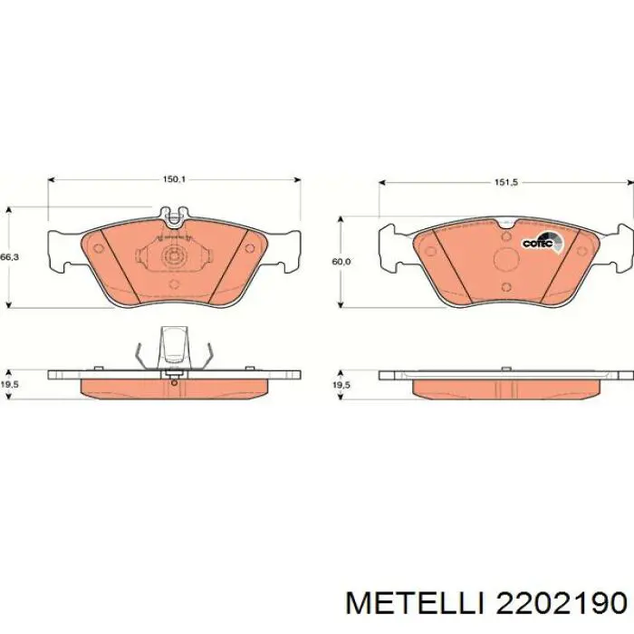 Купити 2202190 Metelli Колодки гальмівні передні, дискові