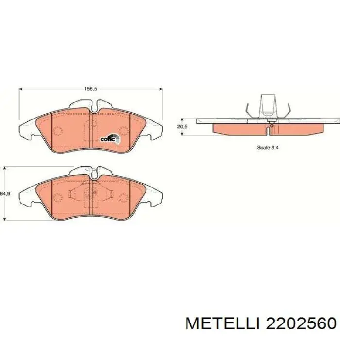 Купити 2202560 Metelli Колодки гальмівні передні, дискові
