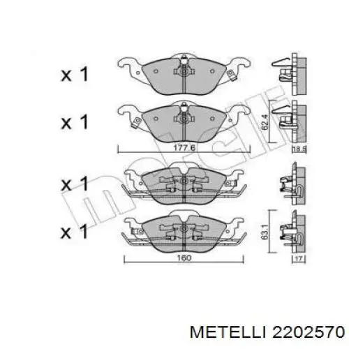 Колодки гальмівні передні, дискові 2202570 Metelli