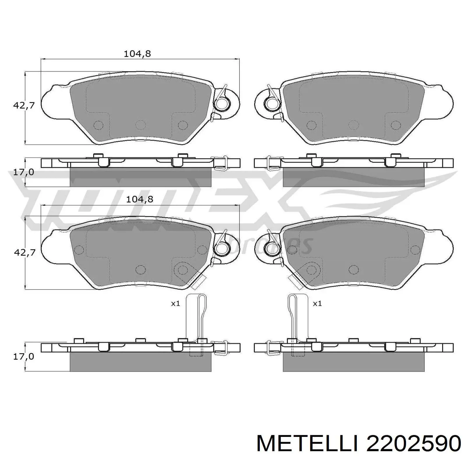 Задні гальмівні колодки Metelli 2202590 ціна, від 14.66 USD