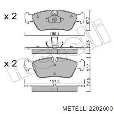 Гальмівні колодки Metelli 2202600 ціна, від 27.17 USD
