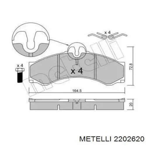 Передні тормозні колодки 2202620 Metelli