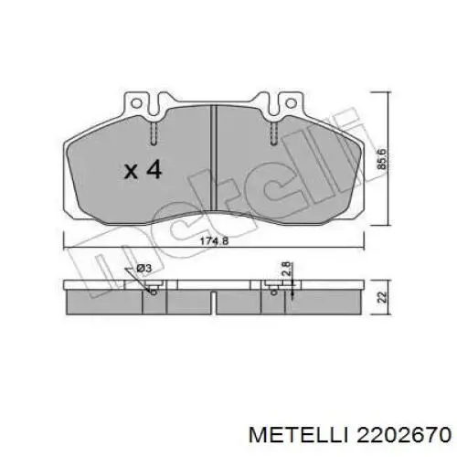 Колодки гальмові задні, дискові 2202670 Metelli