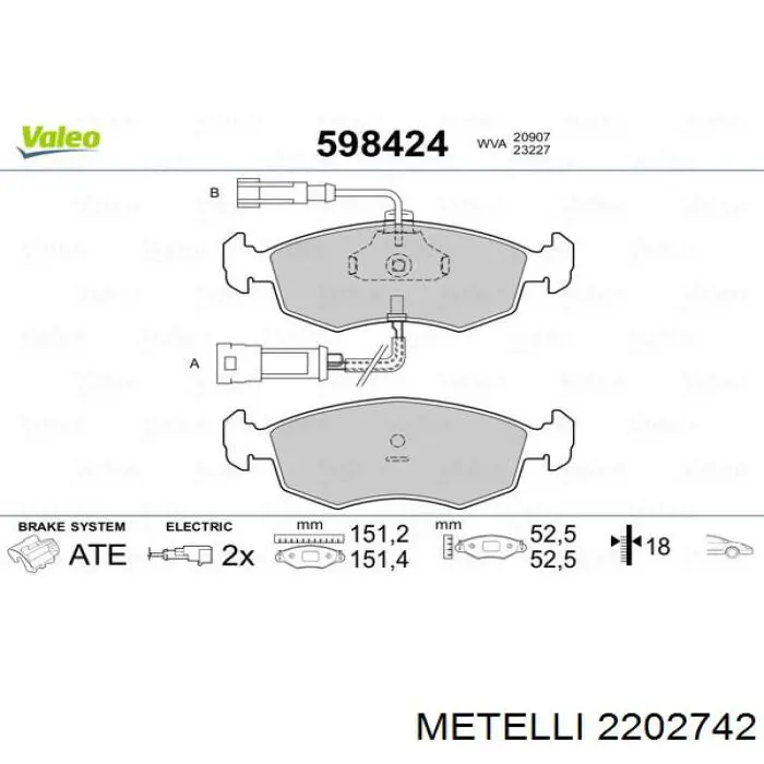 Купити 2202742 Metelli Колодки гальмівні передні, дискові