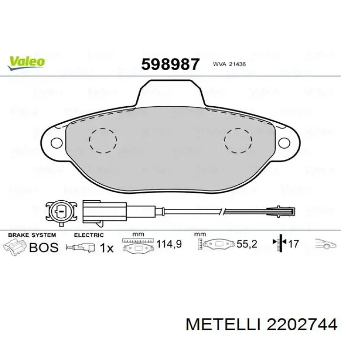 Купити 2202744 Metelli Колодки гальмівні передні, дискові