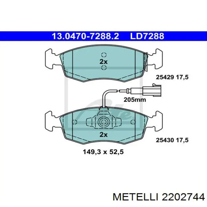 Передні тормозні колодки 2202744 Metelli