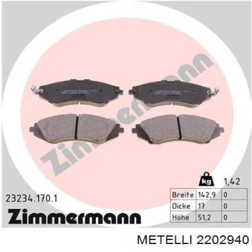 Передні тормозні колодки 2202940 Metelli