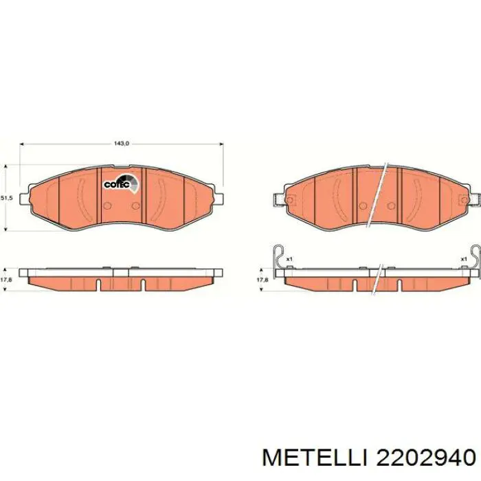 Купити 2202940 Metelli Колодки гальмівні передні, дискові