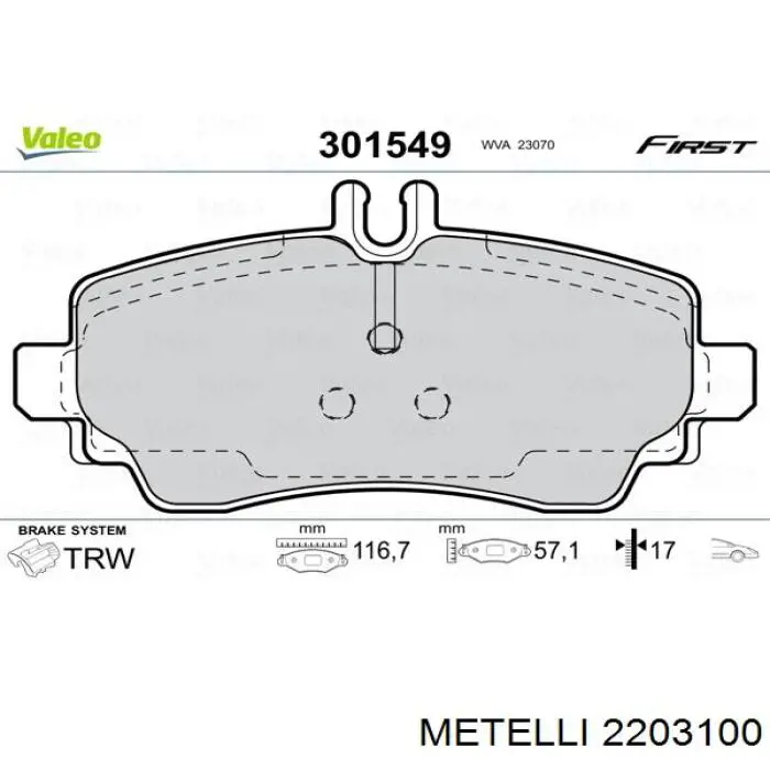 Передні тормозні колодки 2203100 Metelli
