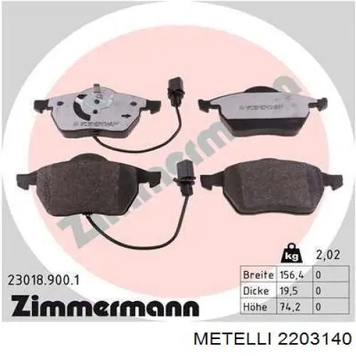 Передні тормозні колодки 2203140 Metelli