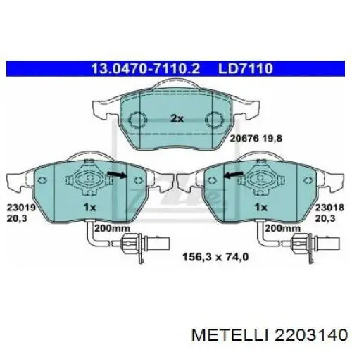 2203140 Metelli Передні гальмівні колодки