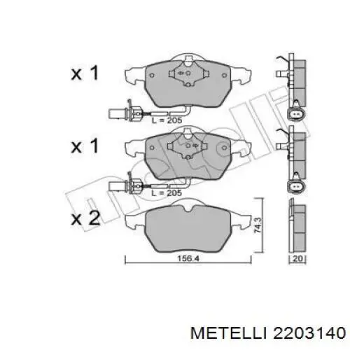 Купити 2203140 Metelli Колодки гальмівні передні, дискові