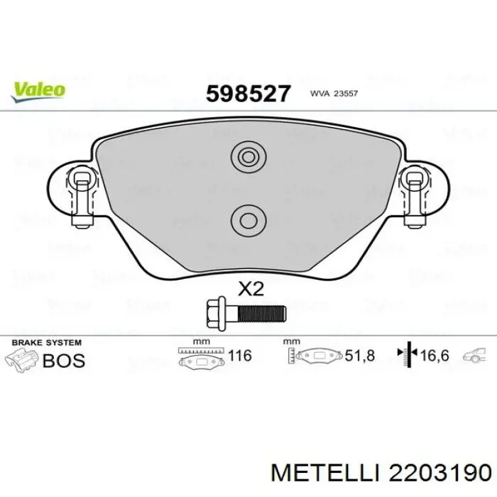 Задні дискові колодки Metelli 2203190