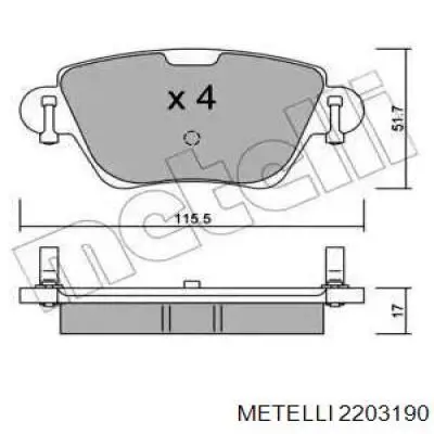 Колодки гальмові задні, дискові 2203190 Metelli