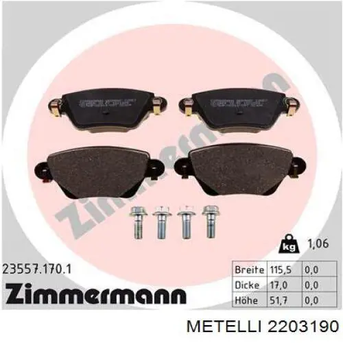 Задні гальмівні колодки Metelli 2203190 ціна, від 19.70 USD