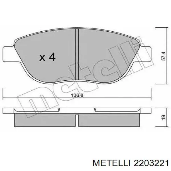 Колодки гальмівні передні, дискові 2203221 Metelli