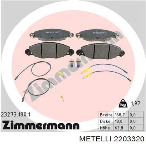 Передні тормозні колодки 2203320 Metelli