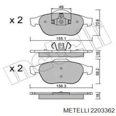 Гальмівні колодки Metelli 2203362 ціна, від 26.49 USD