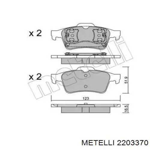 Колодки гальмові задні, дискові 2203370 Metelli