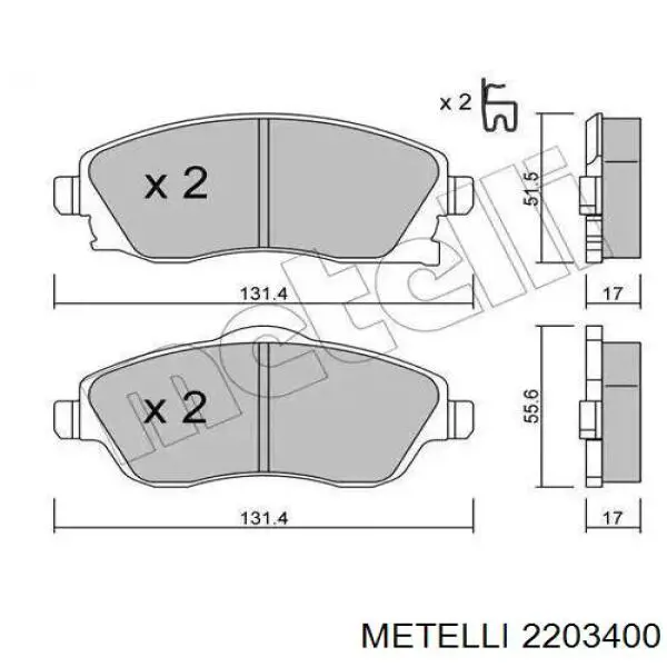 Купити 2203400 Metelli Колодки гальмівні передні, дискові