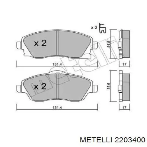 2203400 Metelli Передні гальмівні колодки
