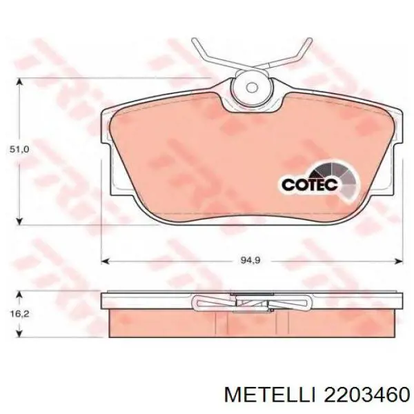 Задні гальмівні колодки Metelli 2203460 ціна, від 15.50 USD