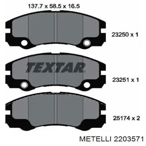 Колодки гальмівні передні, дискові 2203571 Metelli