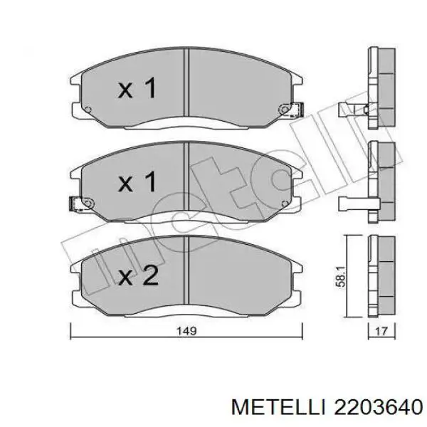 Купити 2203640 Metelli Колодки гальмівні передні, дискові