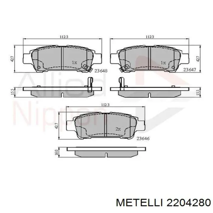 2204280 Metelli Колодки гальмівні задні, дискові