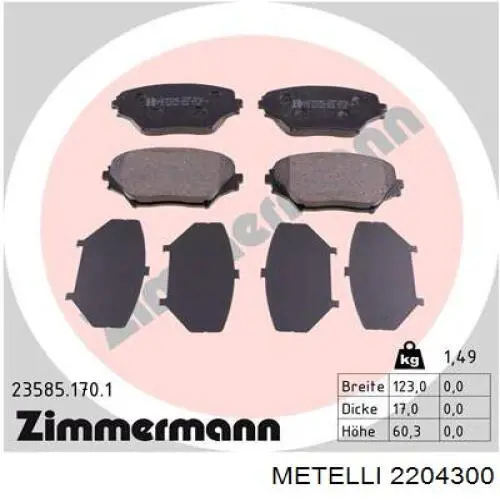 Купити 2204300 Metelli Колодки гальмівні передні, дискові
