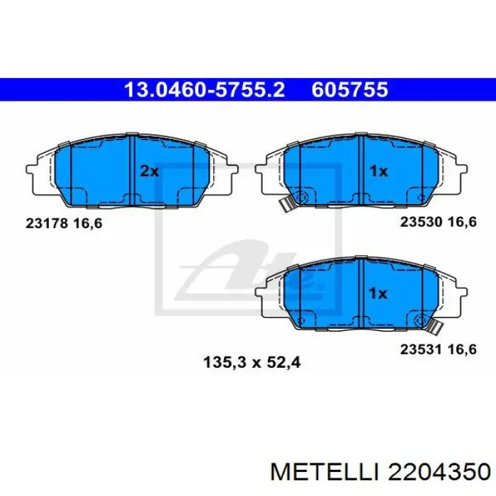 Колодки гальмівні передні, дискові 2204350 Metelli