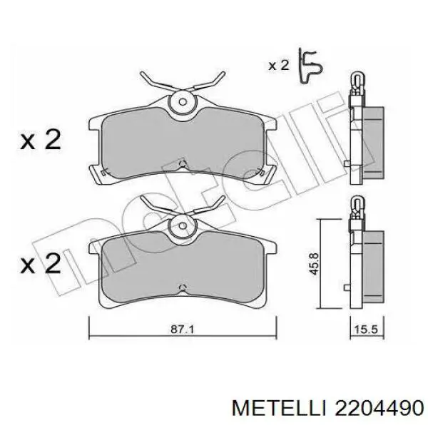 Колодки гальмові задні, дискові 2204490 Metelli