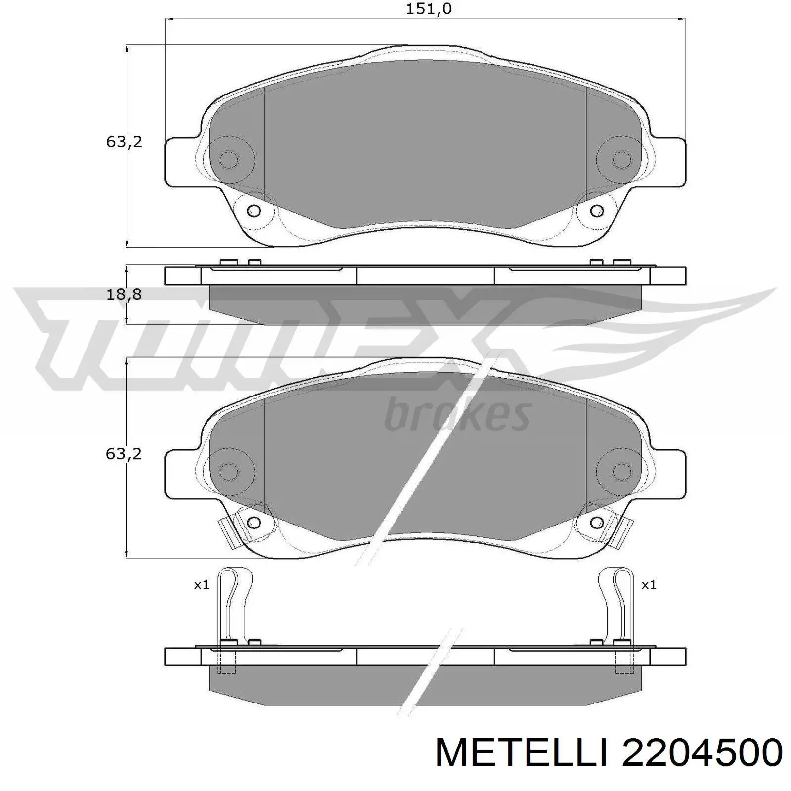 Передні тормозні колодки 2204500 Metelli