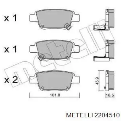Задні гальмівні колодки Metelli 2204510 ціна, від 15.94 USD