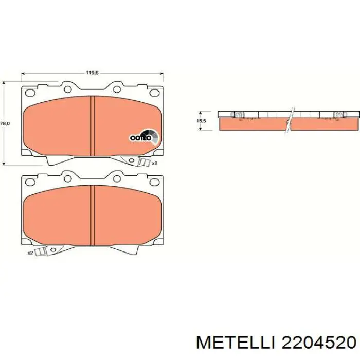 Колодки гальмівні передні, дискові 2204520 Metelli