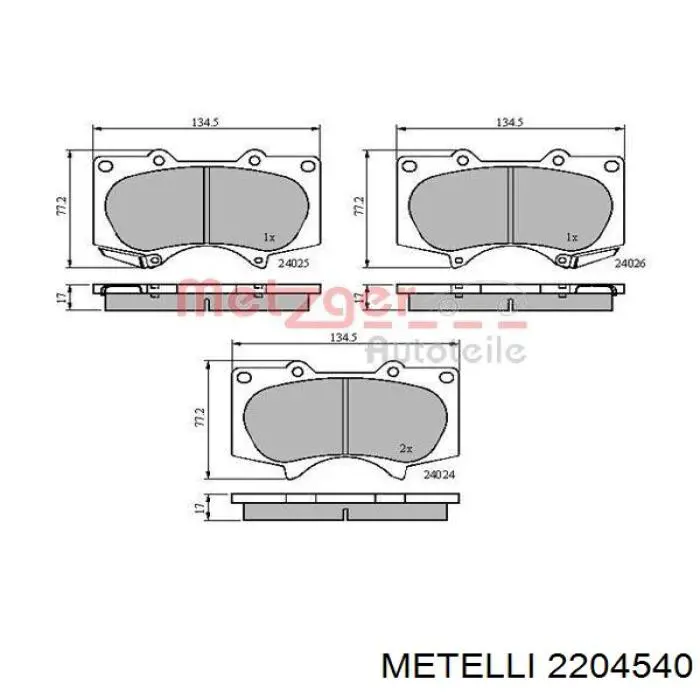 Передні тормозні колодки 2204540 Metelli