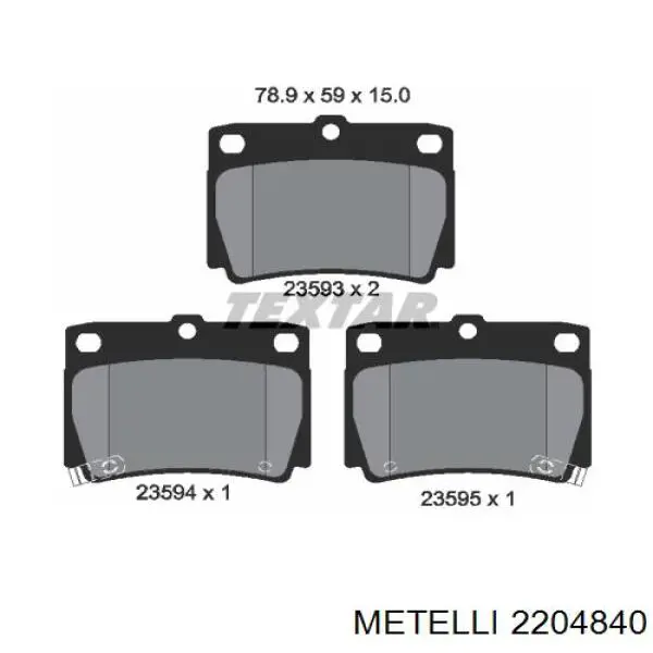 Задні гальмівні колодки 2204840 Metelli