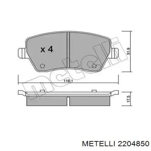 Колодки гальмівні передні, дискові 2204850 Metelli