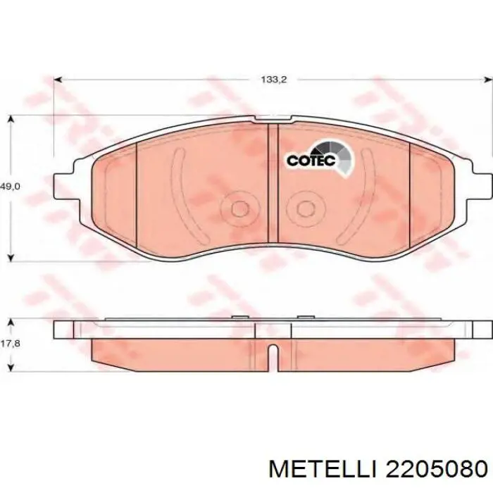 Купити 2205080 Metelli Колодки гальмівні передні, дискові