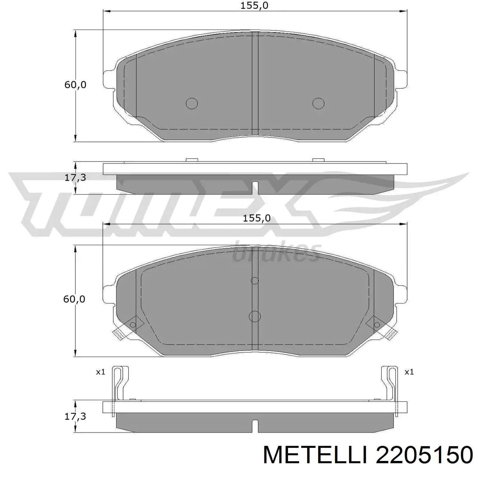 Гальмівні колодки Metelli 2205150 ціна, від 25.27 USD
