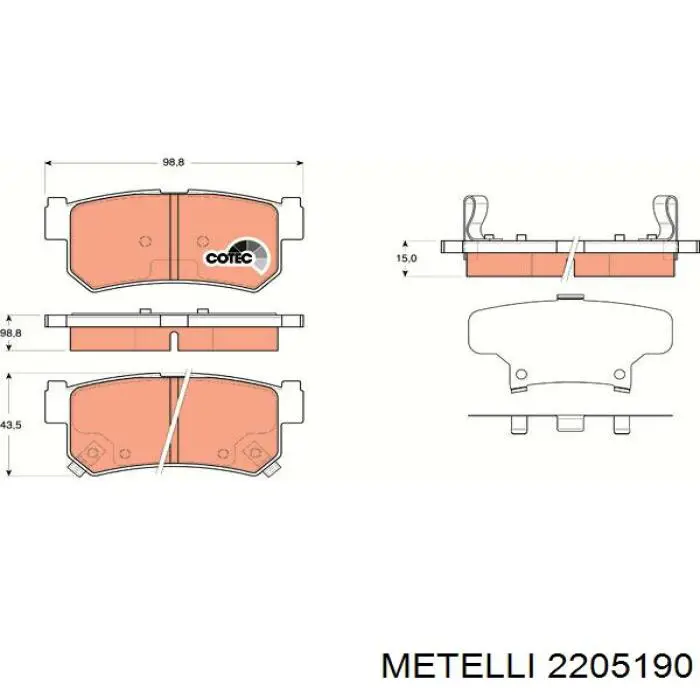 Задні гальмівні колодки Metelli 2205190 ціна, від 19.47 USD