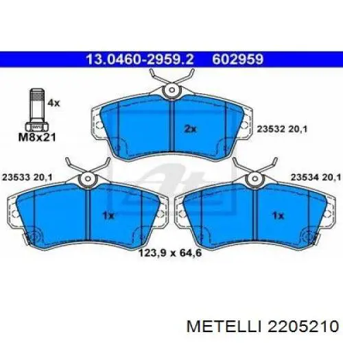 Гальмівні колодки Metelli 2205210 ціна, від 32.92 USD