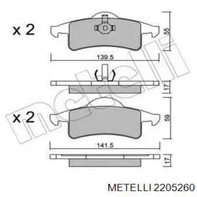 Задні гальмівні колодки Metelli 2205260 ціна, від 24.92 USD