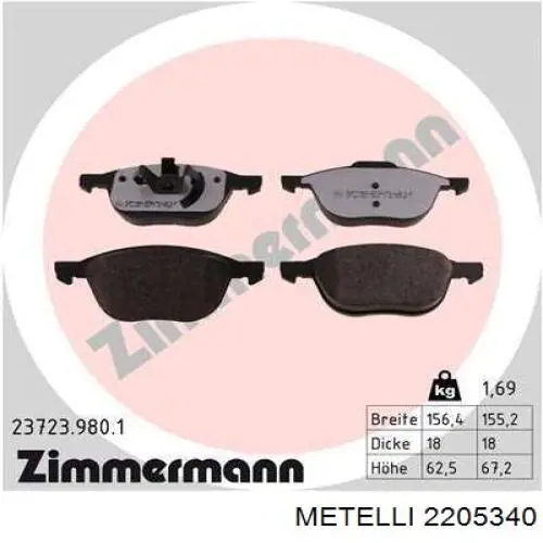 Передні тормозні колодки 2205340 Metelli